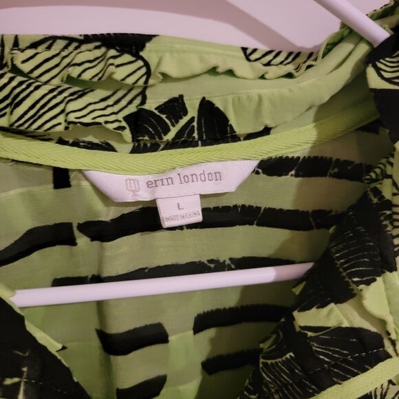 Erin London Womens Ruffle Full Zip Sweatshirt Size Large Lime Green Black Floral - Picture 4 of 7